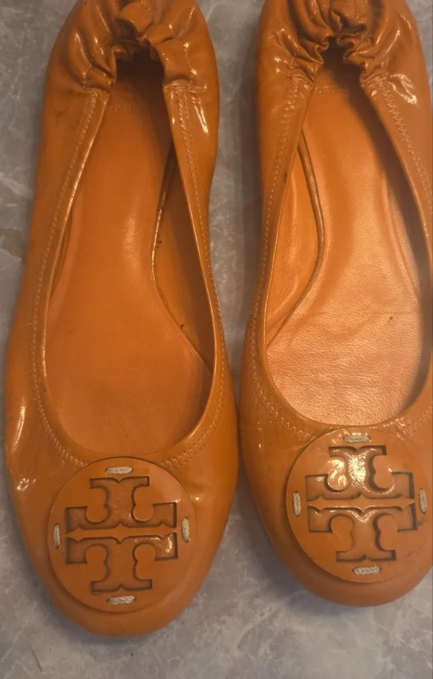 Tory Burch Orange Patent Leather Ballet Flats